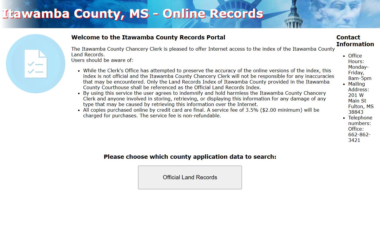 Itawamba County Chancery Records Online land-record portal for clerk records