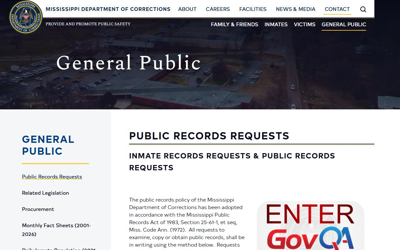MDOC public records page for Itawamba County charge record requests