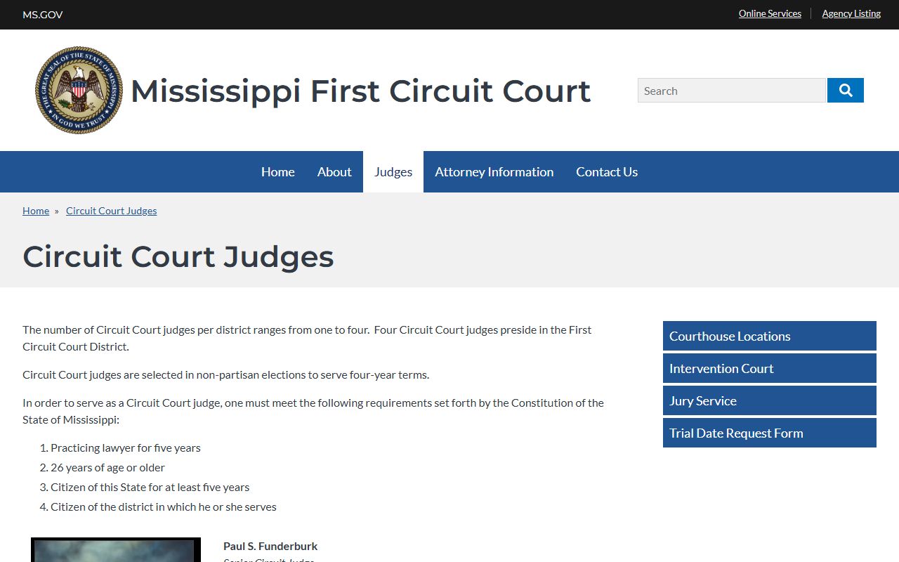 Itawamba County court dockets First Circuit Court judges page