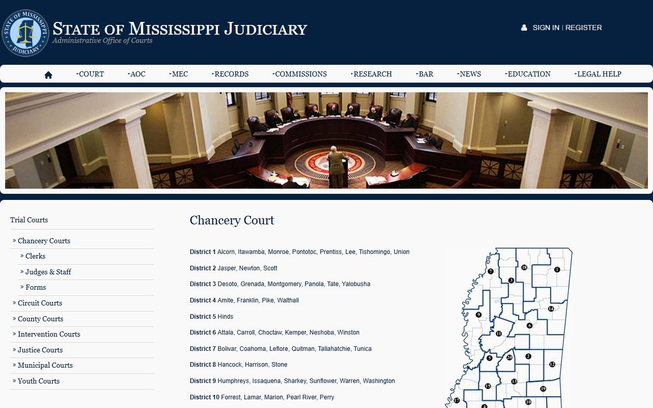 Itawamba County Chancery Court records jurisdiction on the Mississippi Judiciary site