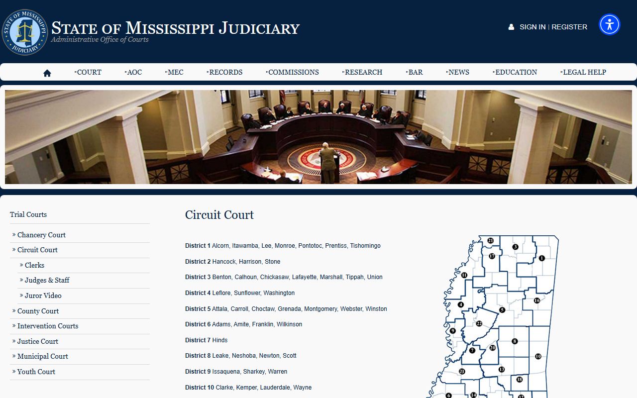 Itawamba County Circuit Court records jurisdiction on the Mississippi Judiciary site