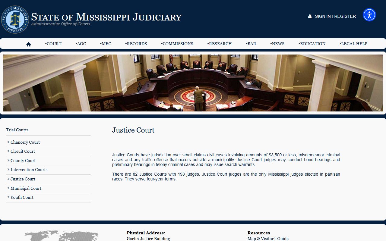 Itawamba County Justice Court records jurisdiction on the Mississippi Judiciary site