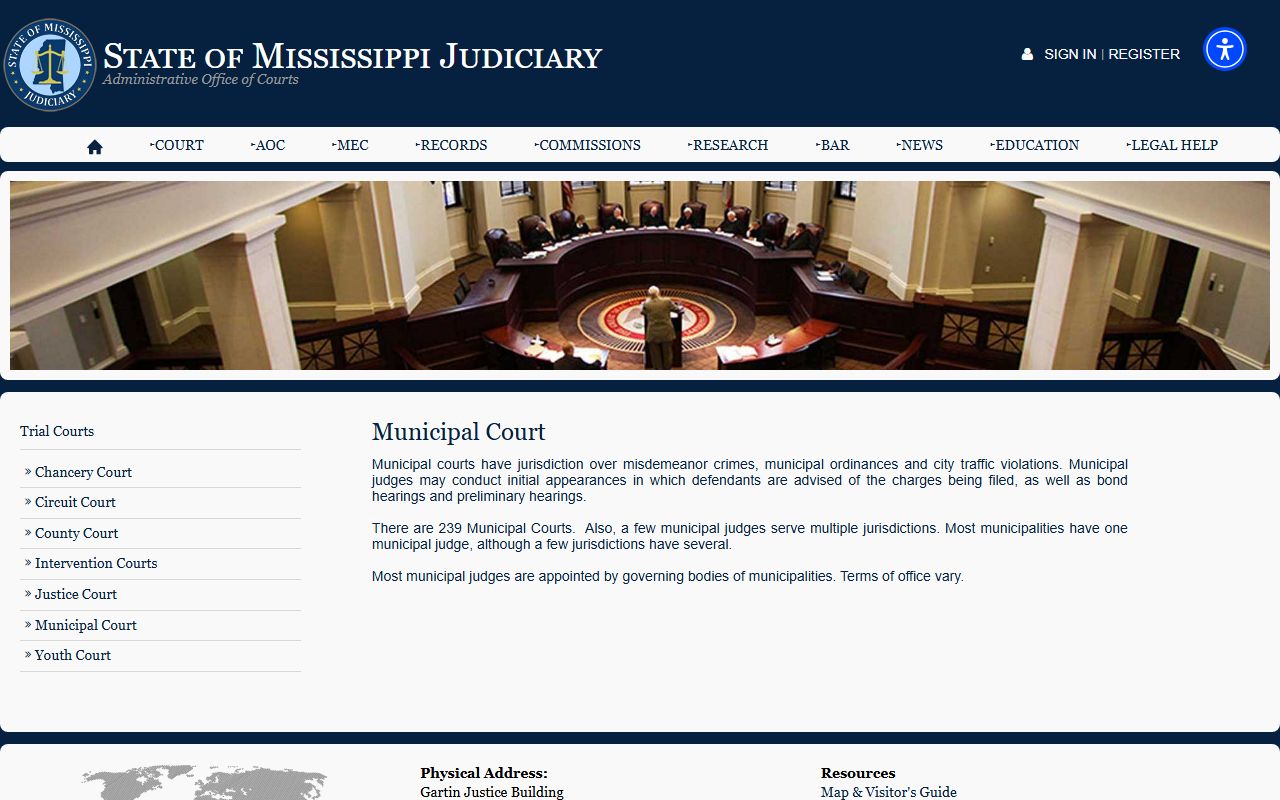 Itawamba County municipal court records jurisdiction on the Mississippi Judiciary site