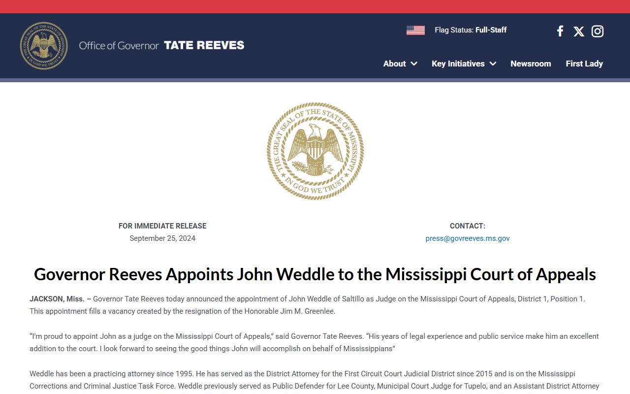 Itawamba County criminal court records and the John Weddle Court of Appeals appointment
