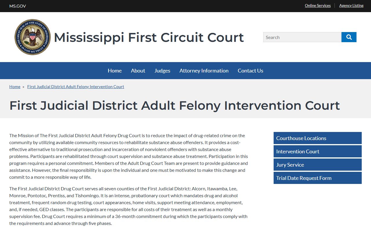 Itawamba County criminal court records and the Adult Felony Intervention Court page