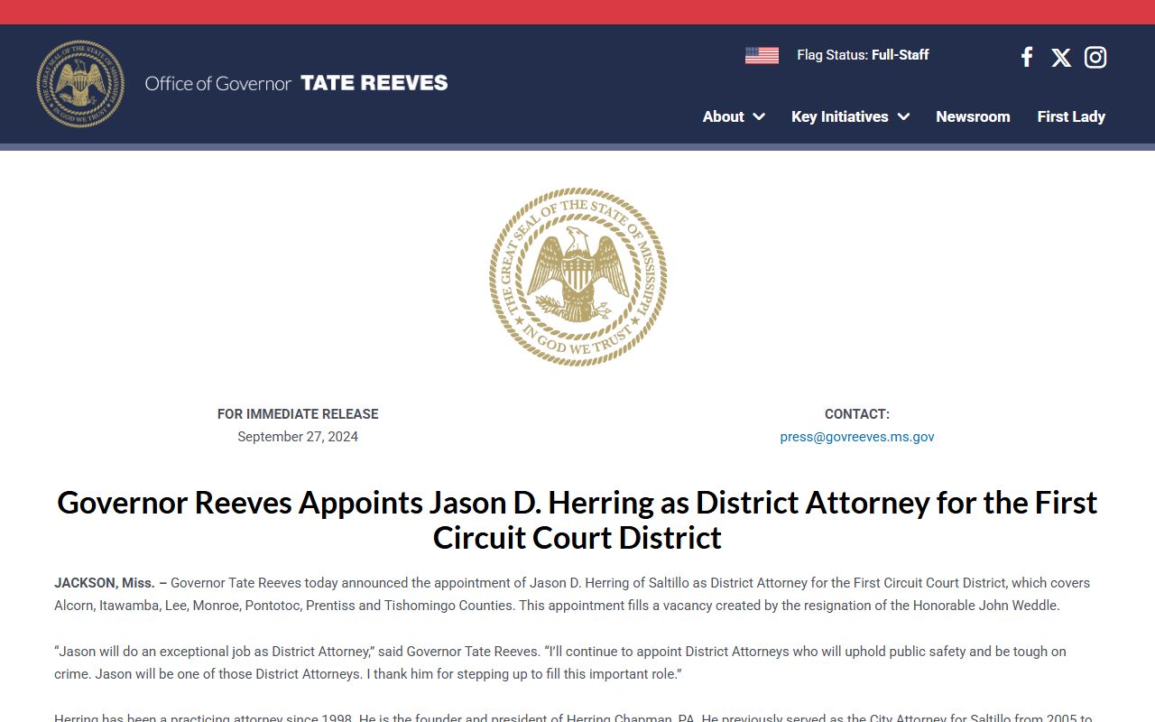 Itawamba County criminal court records and the First Circuit District Attorney appointment