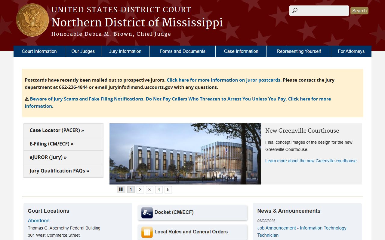 Itawamba County federal court records site listed on the PACER court directory