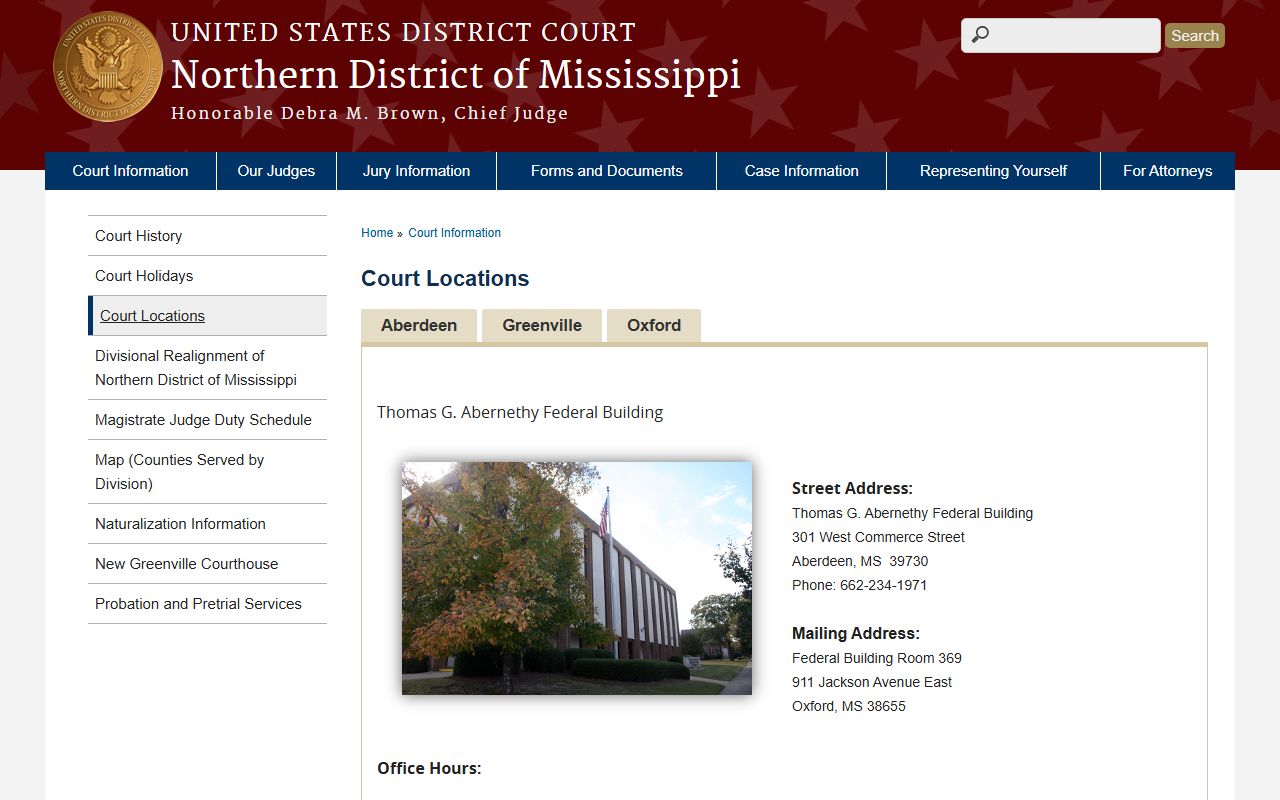 Itawamba County federal court records and Northern District court locations