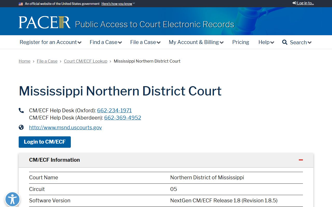 Itawamba County federal court records PACER lookup for the Northern District of Mississippi