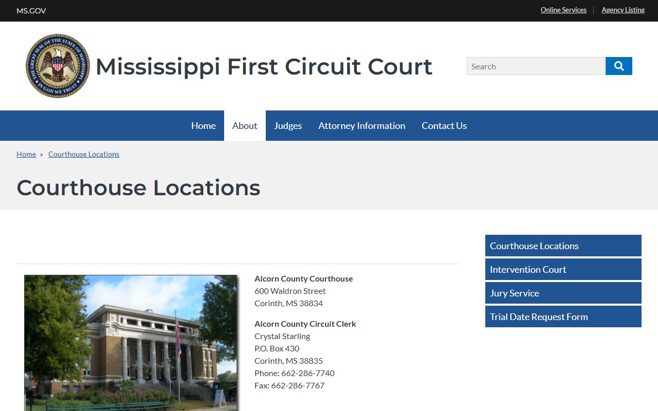 First Circuit courthouse locations listing Itawamba County court records office