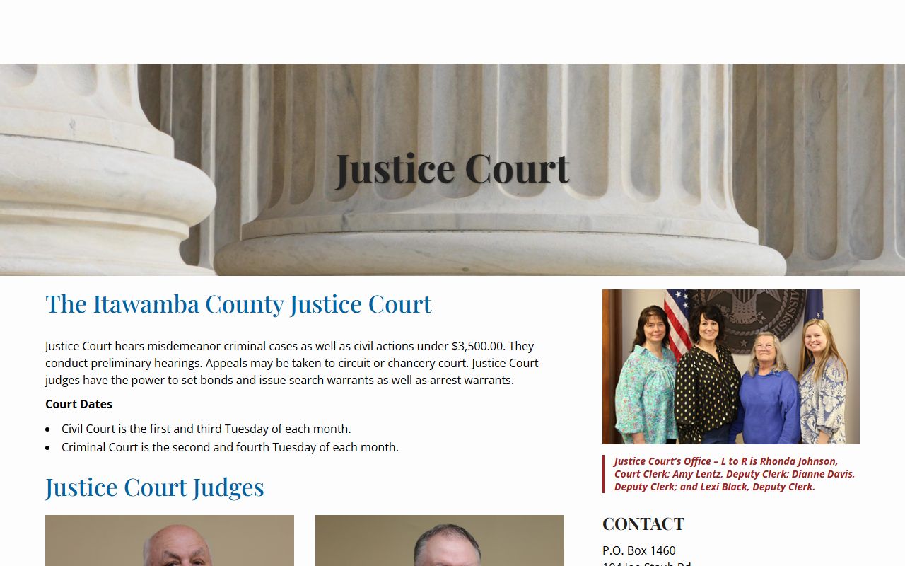 Itawamba County Justice Court page with traffic and misdemeanor records