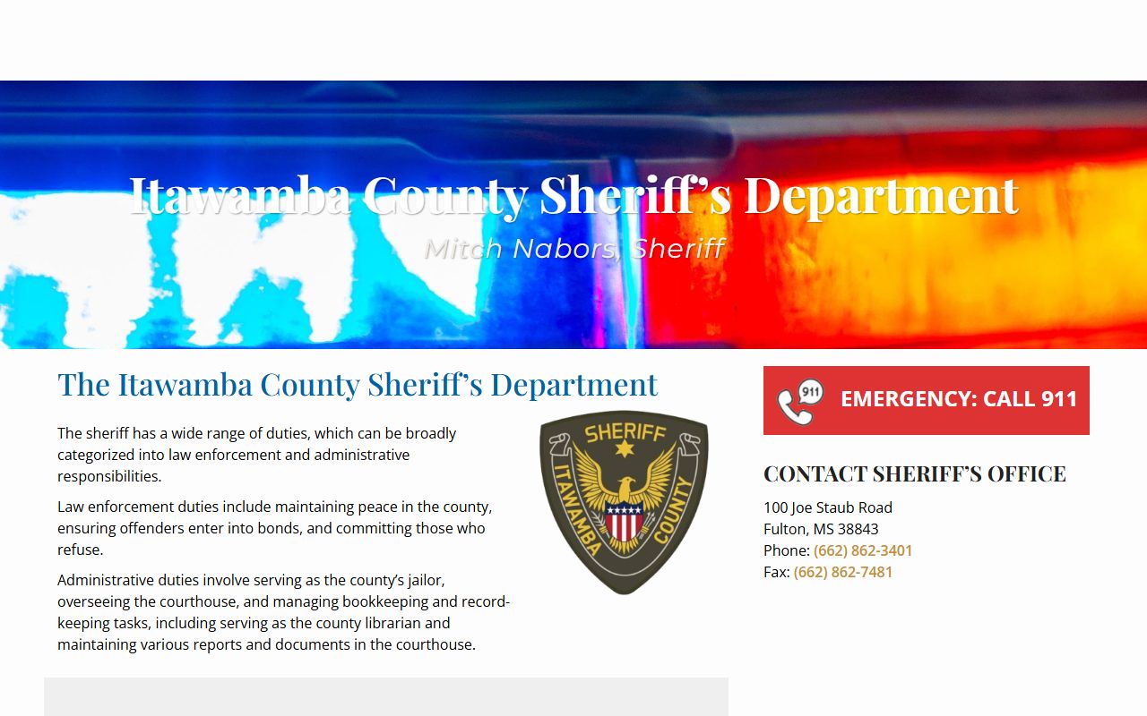 Itawamba County Sheriff page linking to the jail inmate roster