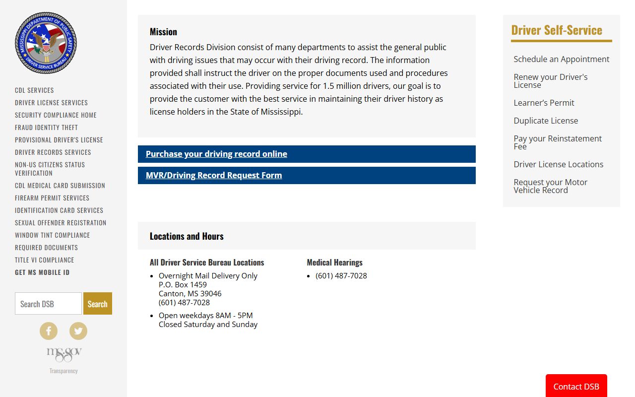 Itawamba County traffic court records and the Mississippi DPS Driver Records home page